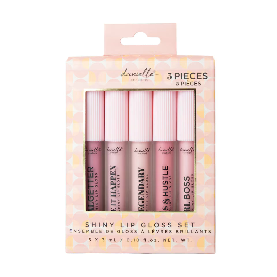 Shiny Lip Gloss Set Soft Nude Light Pink Dazzle Shades 5pcs