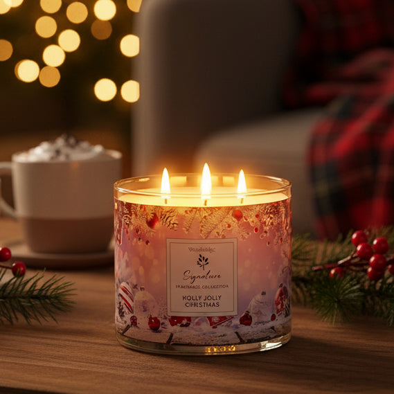 Holly Jolly Wax Tumbler Candle Jar by Woodbridge 410g
